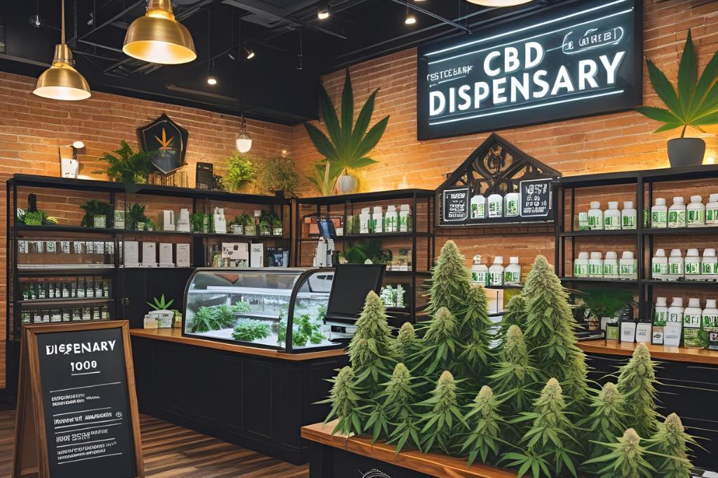 Modern CBD dispensary interior with products on display